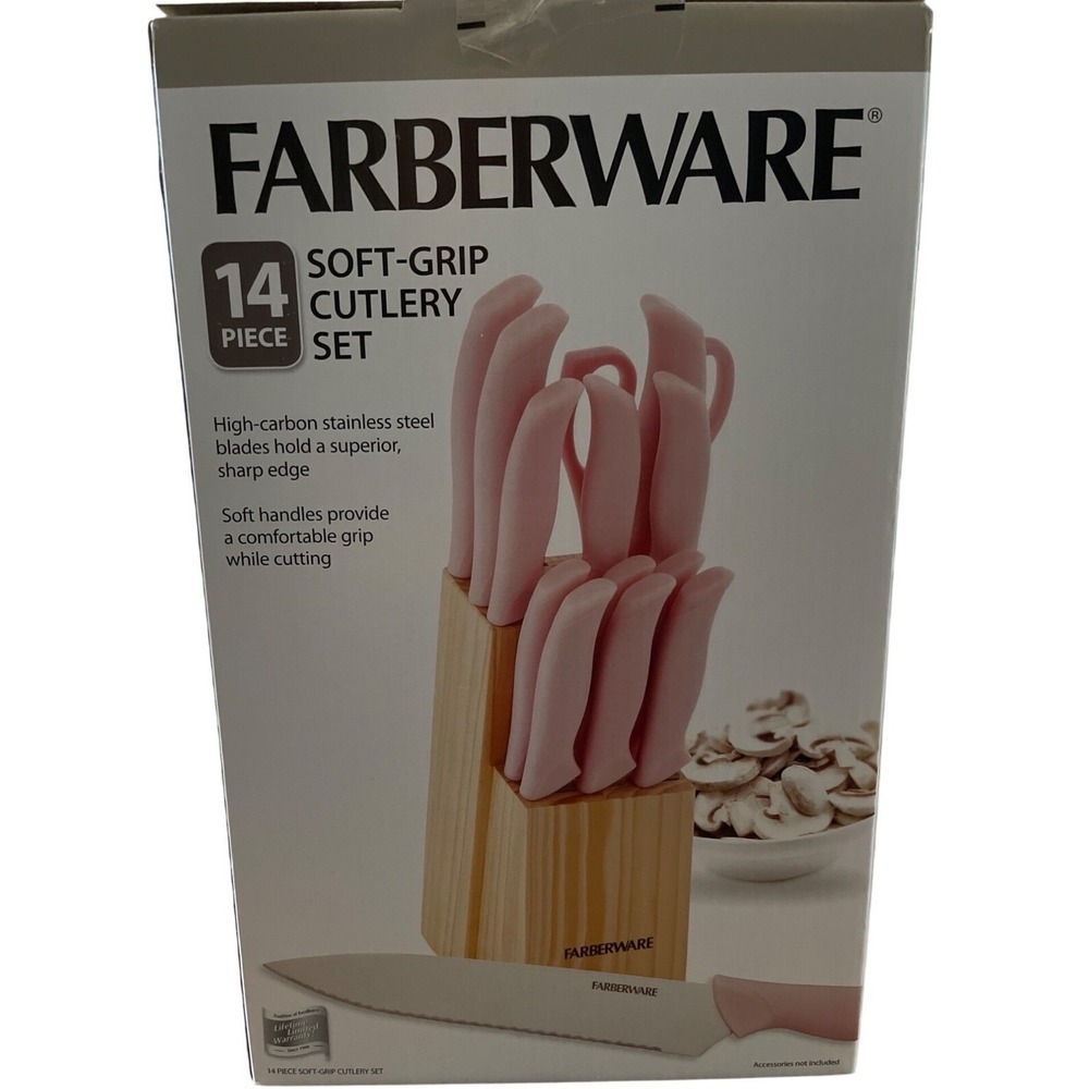 Farberware Knives 14 Pc.  Soft Grip Cutlery Set Pink High Carbon Stainless Steel